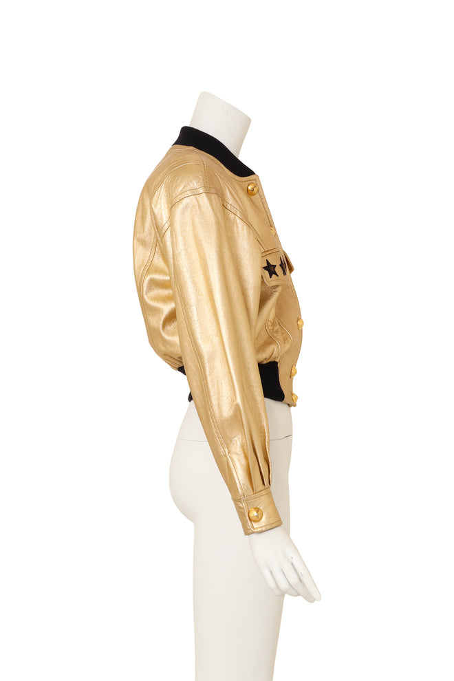 Cropped Leather Star Bomber by Escada on mannequin side @ Recess LA