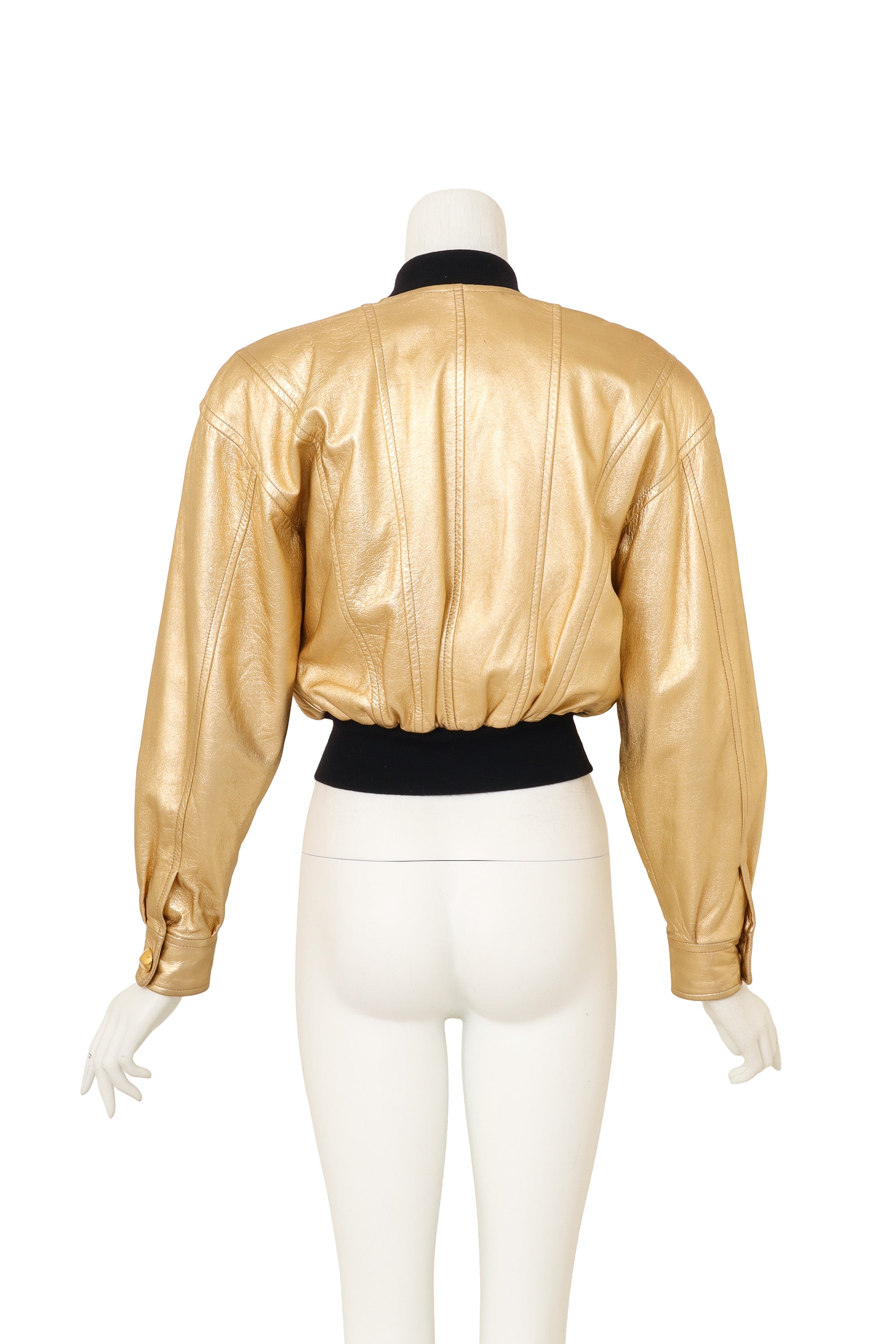 Cropped Leather Star Bomber by Escada on mannequin back @ Recess LA
