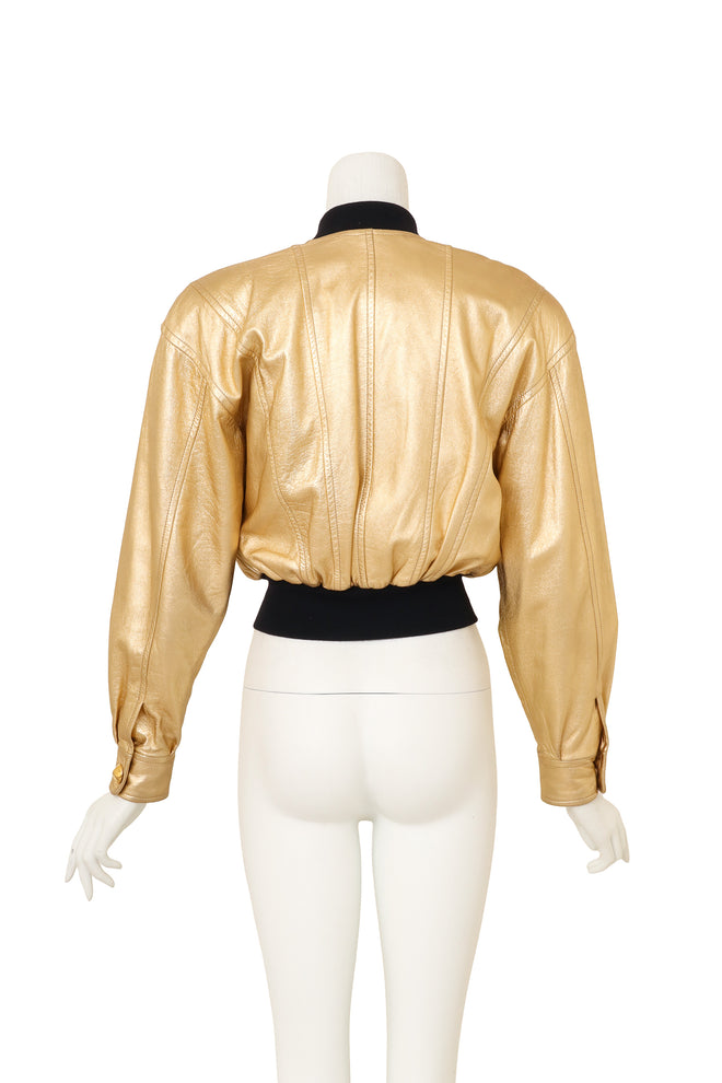 Cropped Leather Star Bomber by Escada on mannequin back @ Recess LA