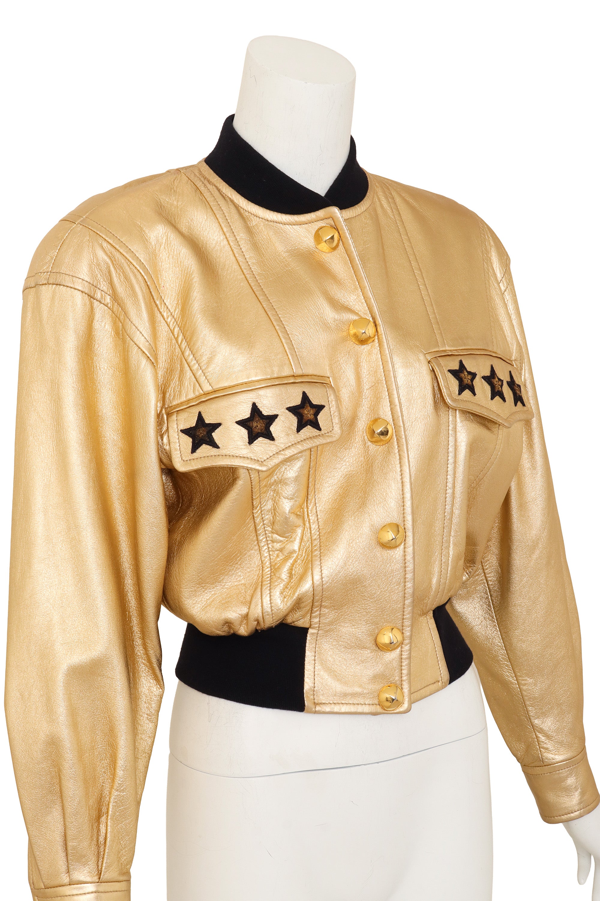 Cropped Leather Star Bomber by Escada on mannequin close @ Recess LA