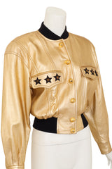 Cropped Leather Star Bomber by Escada on mannequin close @ Recess LA