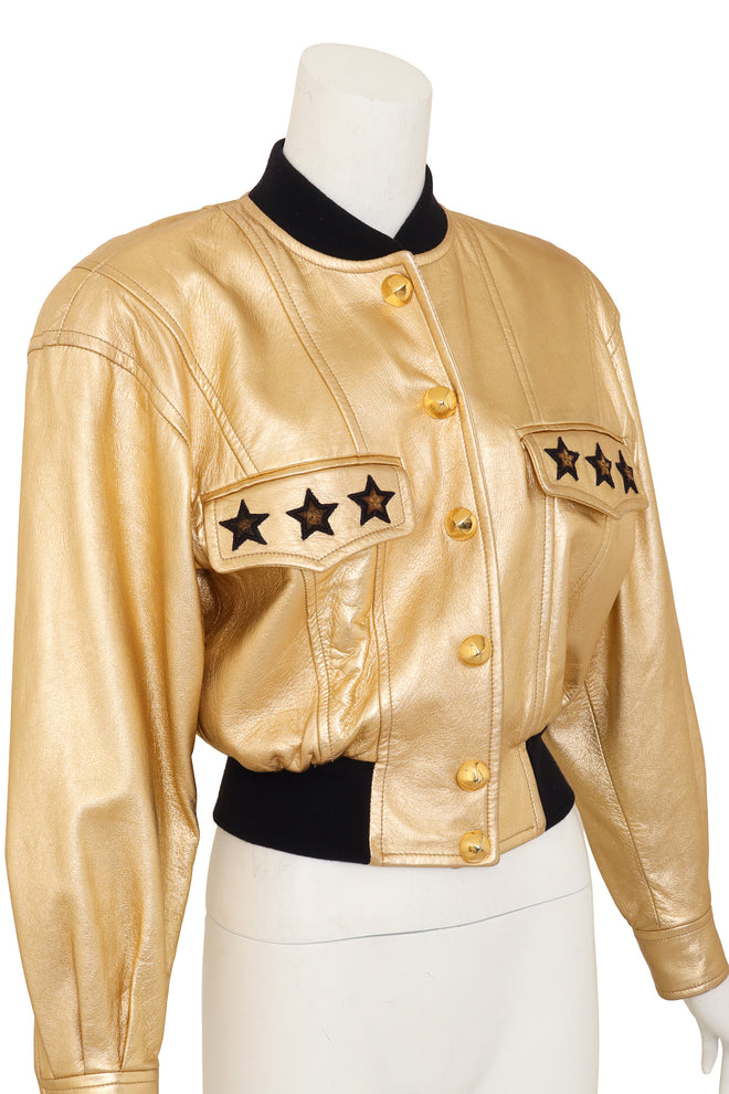 Cropped Leather Star Bomber by Escada on mannequin close @ Recess LA