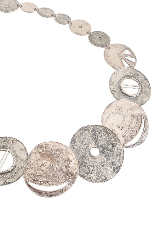 Vintage Sterling Textured Disc Necklace close @ Recess LA