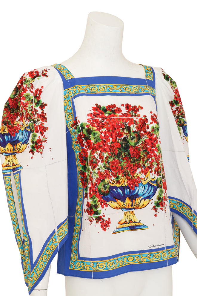 Majolica Vase Cotton Blouse by Dolce & Gabbana on mannequin close @ Recess LA