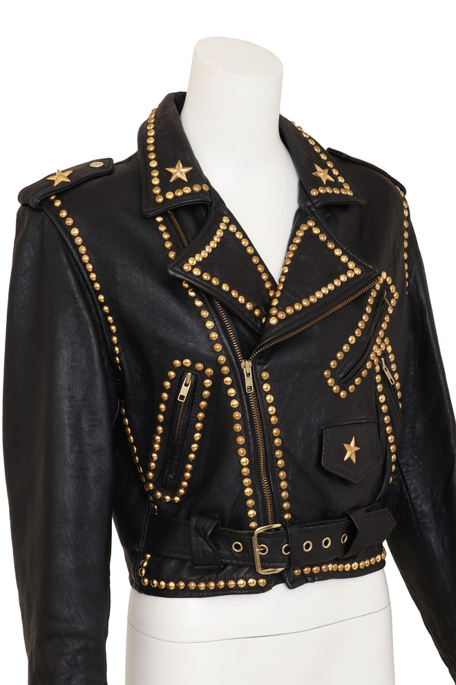 Vintage Caché Eagle Studded Moto Jacket III on mannequin close @ Recess LA