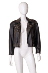 studded leather motorcycle jacket by Begedor on mannequin open @ Recess LA