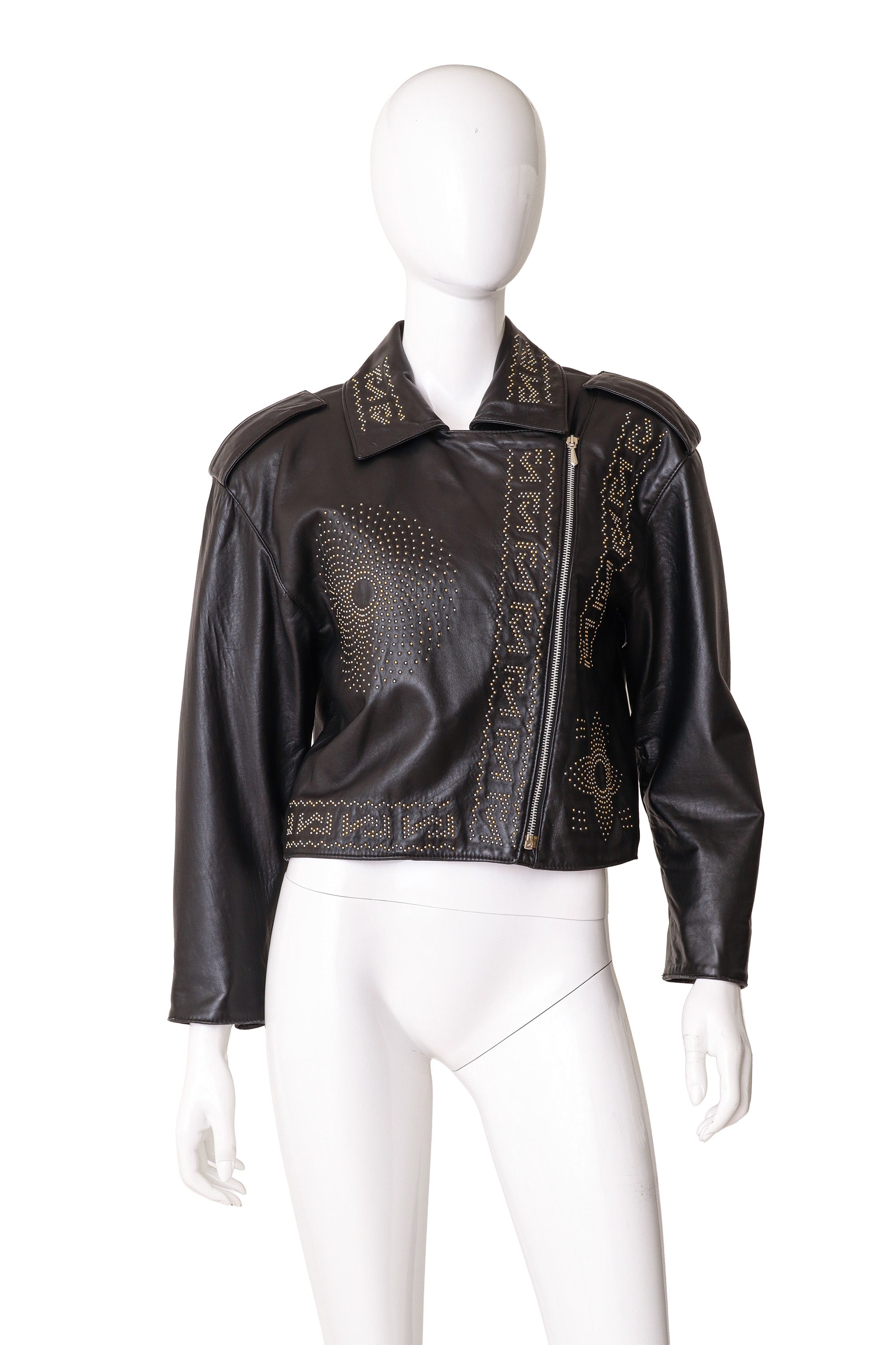 studded leather motorcycle jacket by Begedor on mannequin @ Recess LA