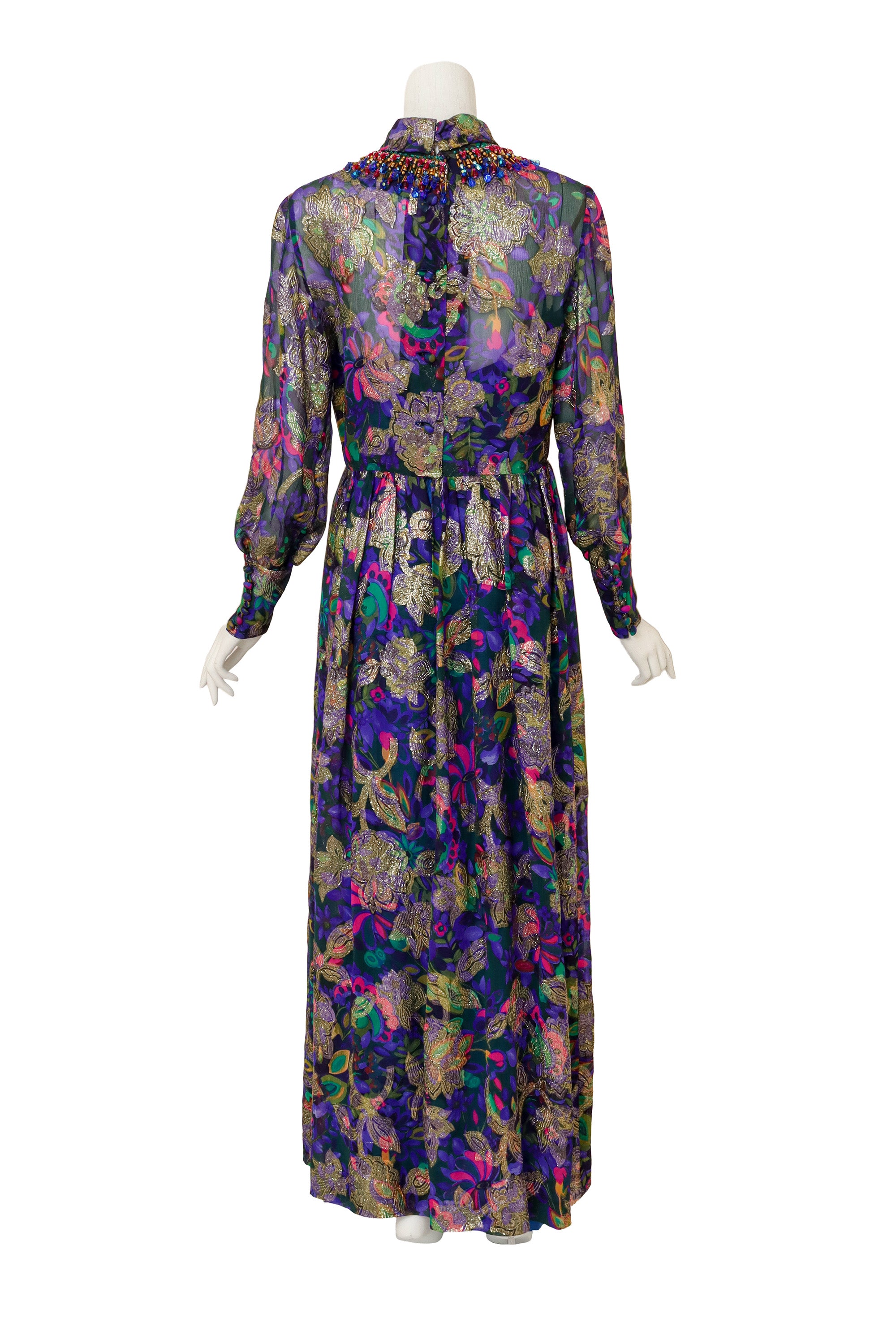 Floral Lamé Hostess Dress on mannequin back @ Recess LA