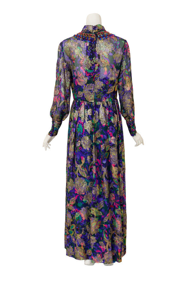 Floral Lamé Hostess Dress on mannequin back @ Recess LA
