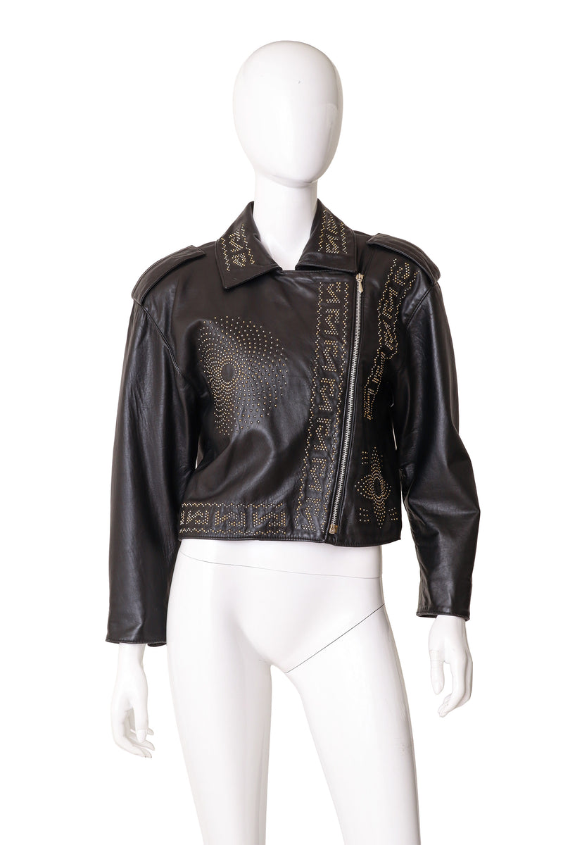 studded leather motorcycle jacket by Begedor on mannequin @ Recess LA