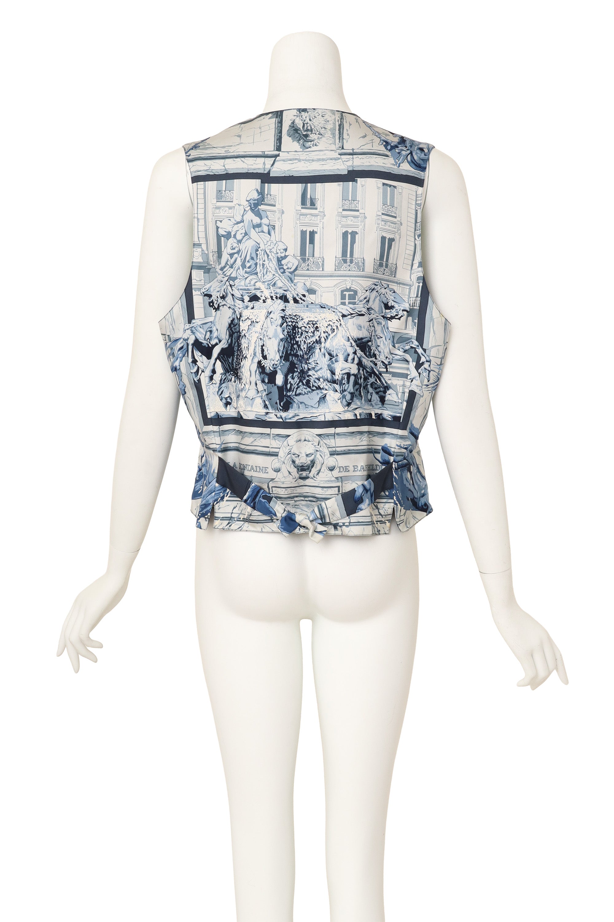 fountain & equestrian statue motif vest by Hérmes on mannequin back @ Recess LA