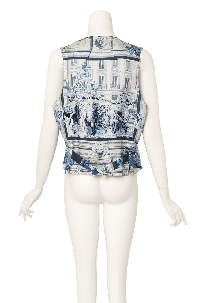 fountain & equestrian statue motif vest by Hérmes on mannequin back @ Recess LA
