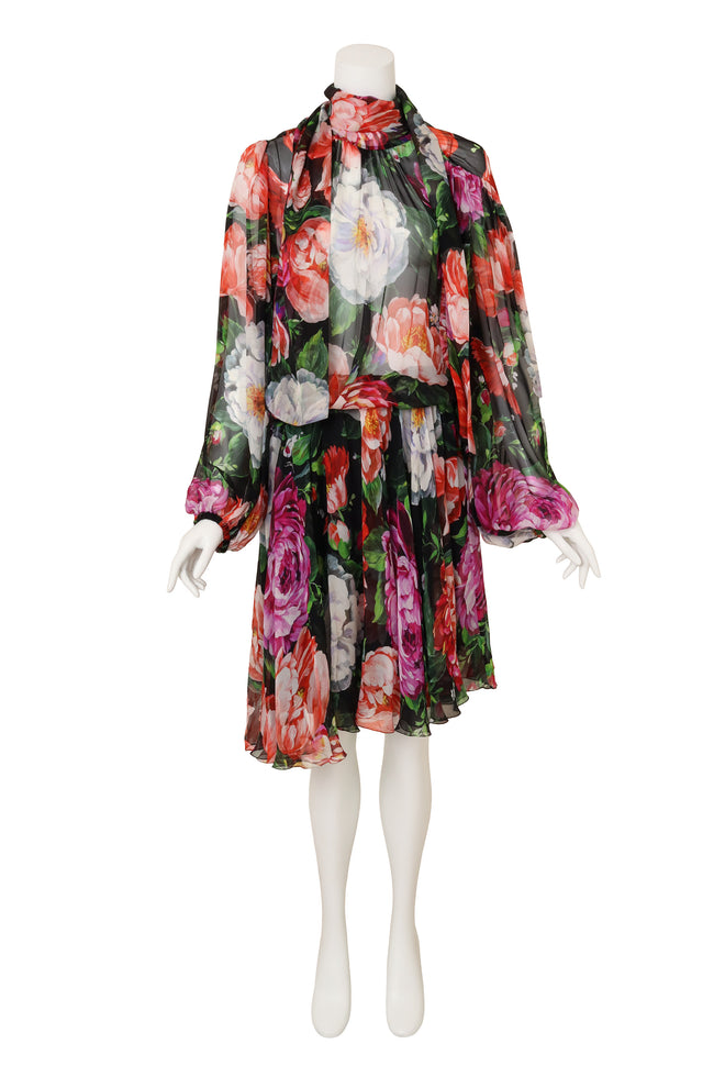 Dolce & Gabbana Blouson Floral Silk Dress on mannequin @ Recess LA