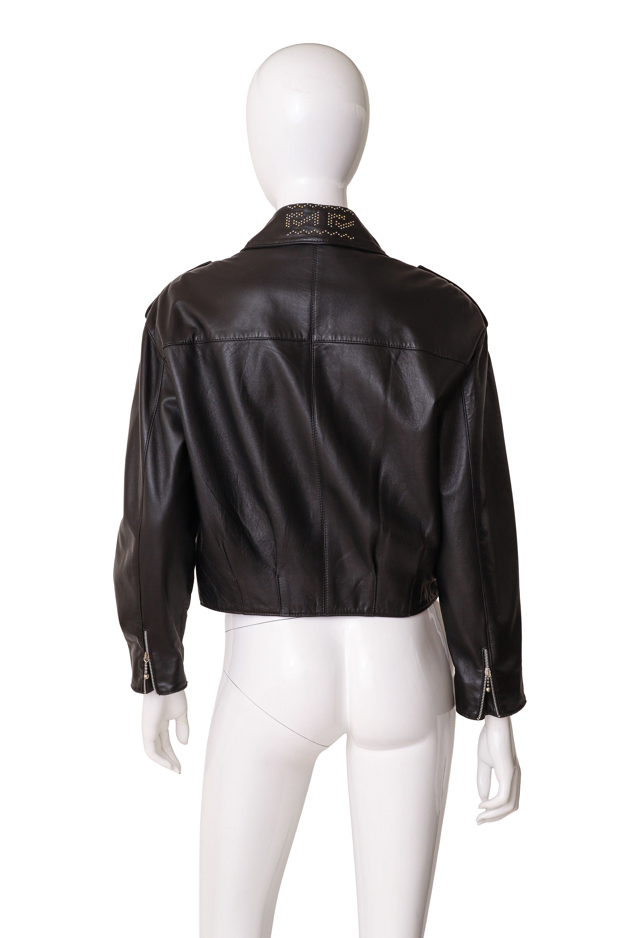 studded leather motorcycle jacket by Begedor on mannequin back @ Recess LA