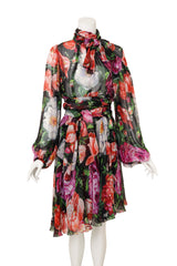 Dolce & Gabbana Blouson Floral Silk Dress on mannequin tied in bow @ Recess LA
