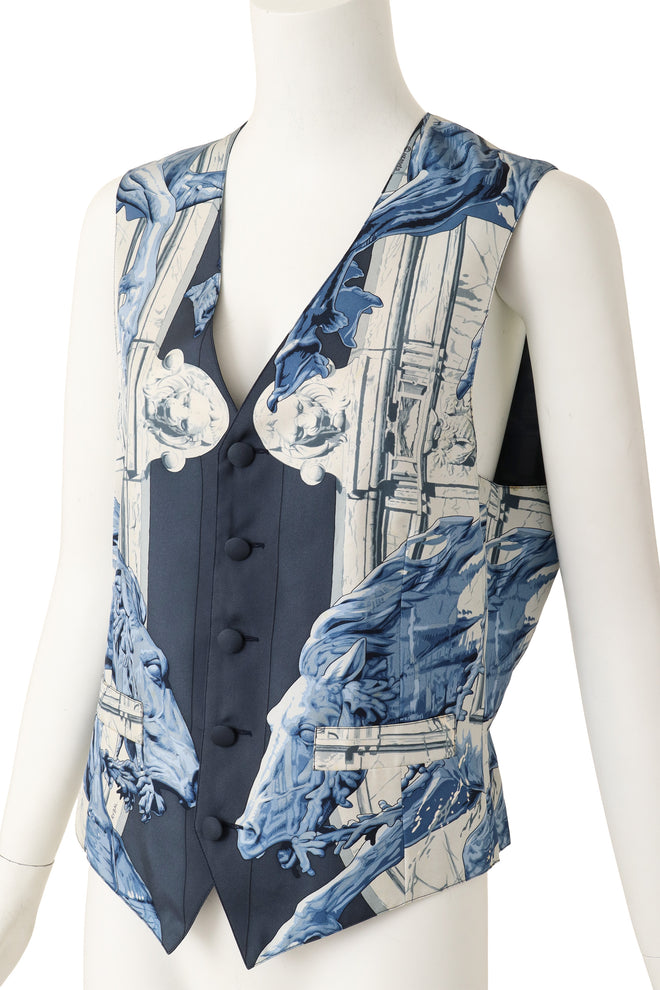 fountain & equestrian statue motif vest by Hérmes on mannequin close @ Recess LA