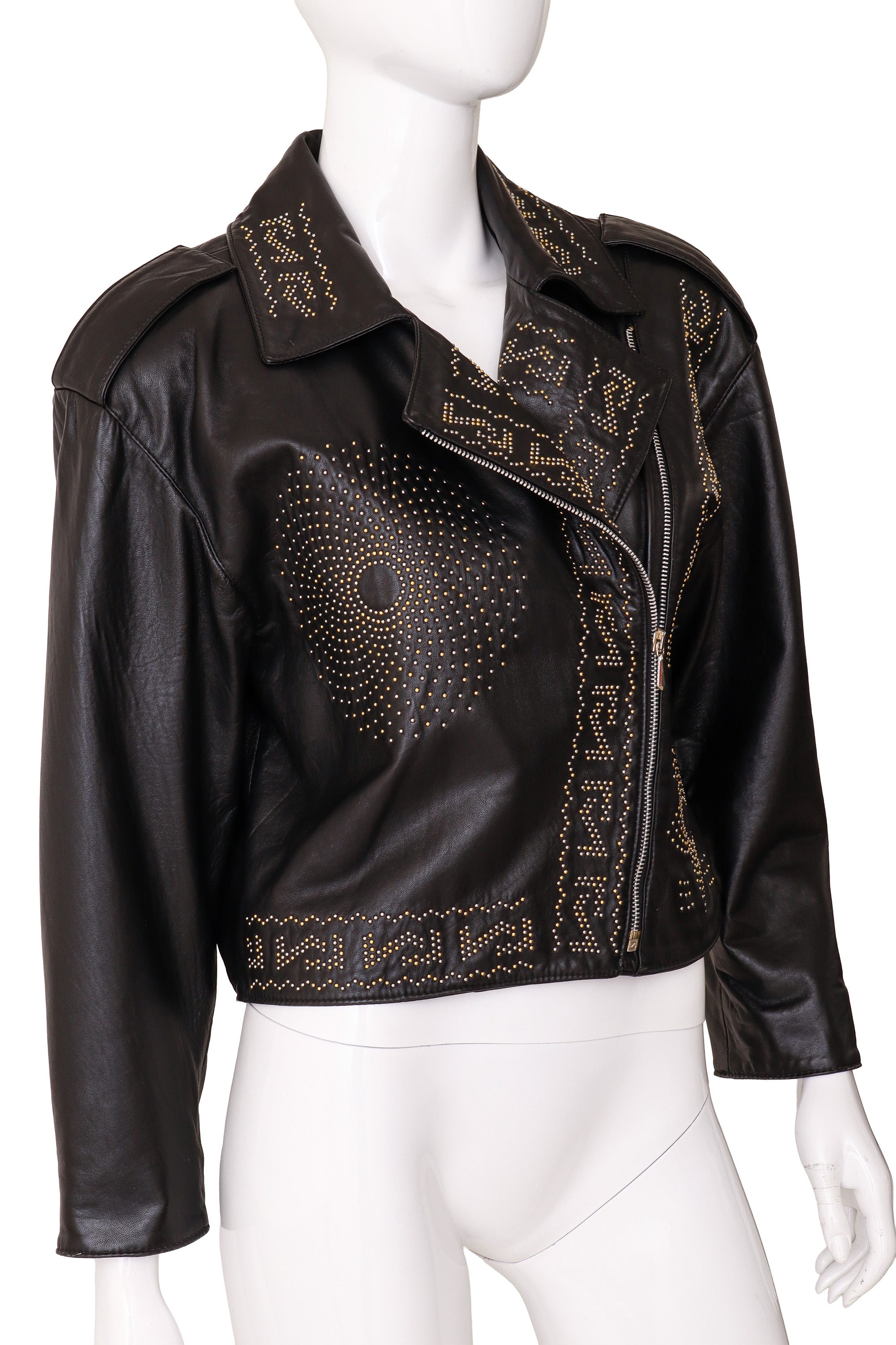 studded leather motorcycle jacket by Begedor on mannequin closed close @ Recess LA