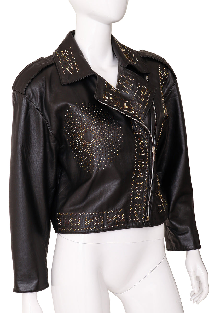 studded leather motorcycle jacket by Begedor on mannequin closed close @ Recess LA
