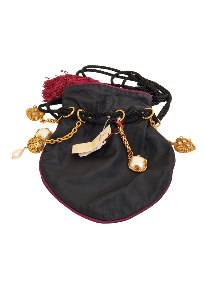 Vintage Dominique Aurientis Silk Charm Tassel Evening Bag back @ Recess LA