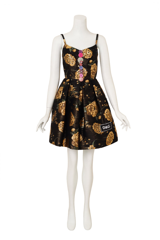 Metallic Floral Button Dress by Dolce & Gabbana on mannequin @ Recess LA