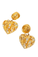 Vintage Christian Lacroix Sculpted Crystal Pearl Heart Earrings close @ Recess LA