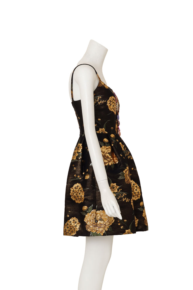 Metallic Floral Button Dress by Dolce & Gabbana on mannequin side @ Recess LA