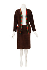 Vintage Givenchy Suede Chevron Knit Jacket & Skirt Set on mannequin open @ Recess LA