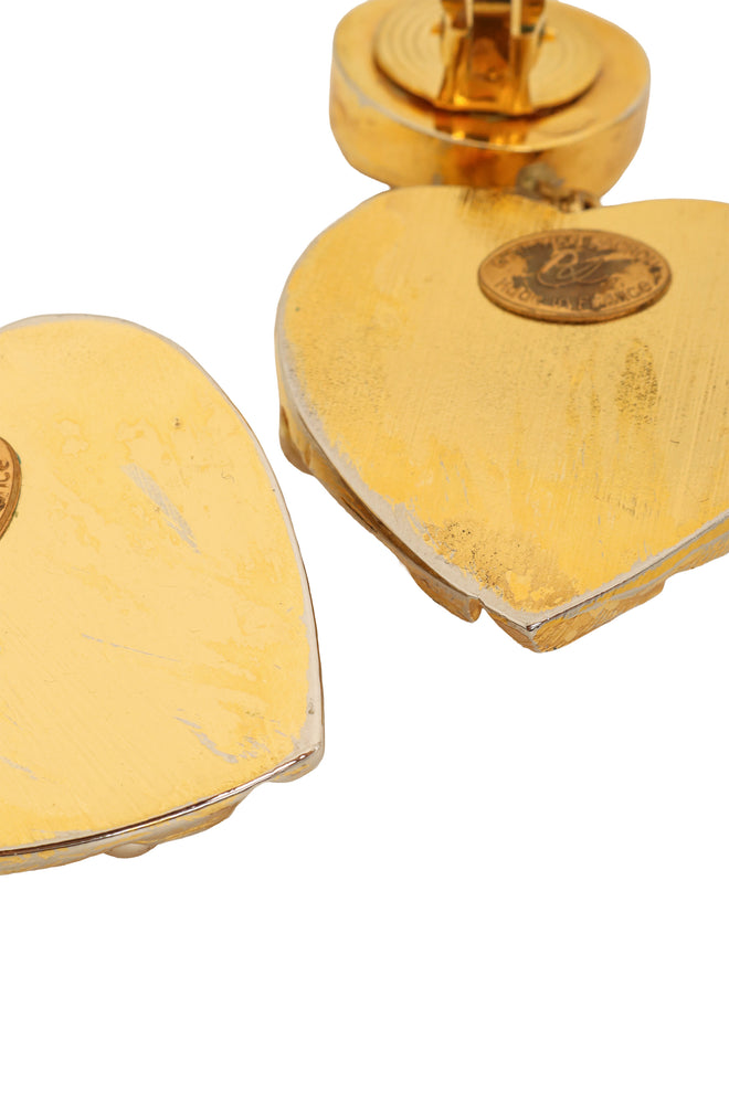 Vintage Christian Lacroix Sculpted Crystal Pearl Heart Earrings wear @ Recess LA