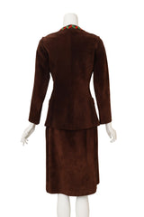 Vintage Givenchy Suede Chevron Knit Jacket & Skirt Set on mannequin back @ Recess LA