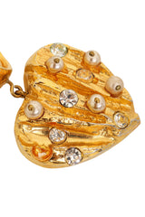 Vintage Christian Lacroix Sculpted Crystal Pearl Heart Earrings missing stone @ Recess LA
