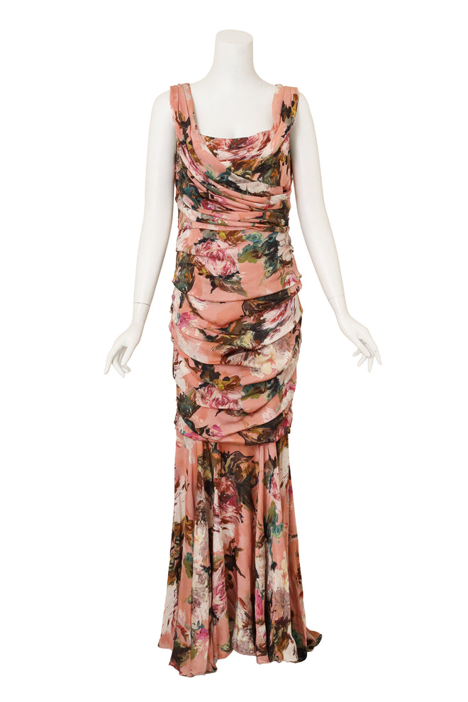Floral Ruche Draped Gown by Dolce & Gabbana on mannequin no sash @ Recess LA