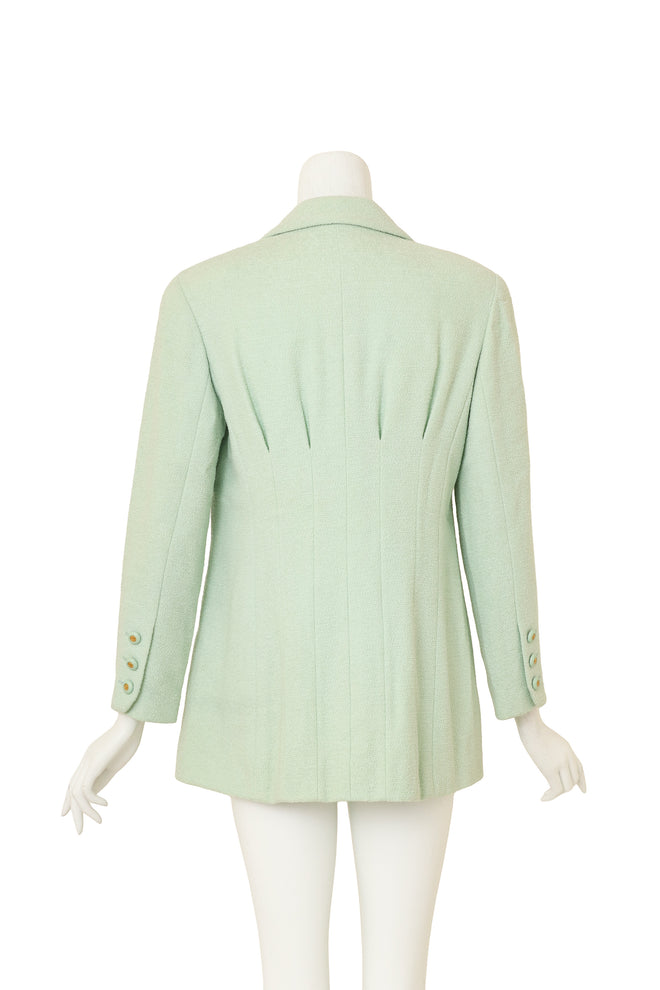 Pleated Bouclé CC Blazer by Chanel on mannequin back @ Recess LA