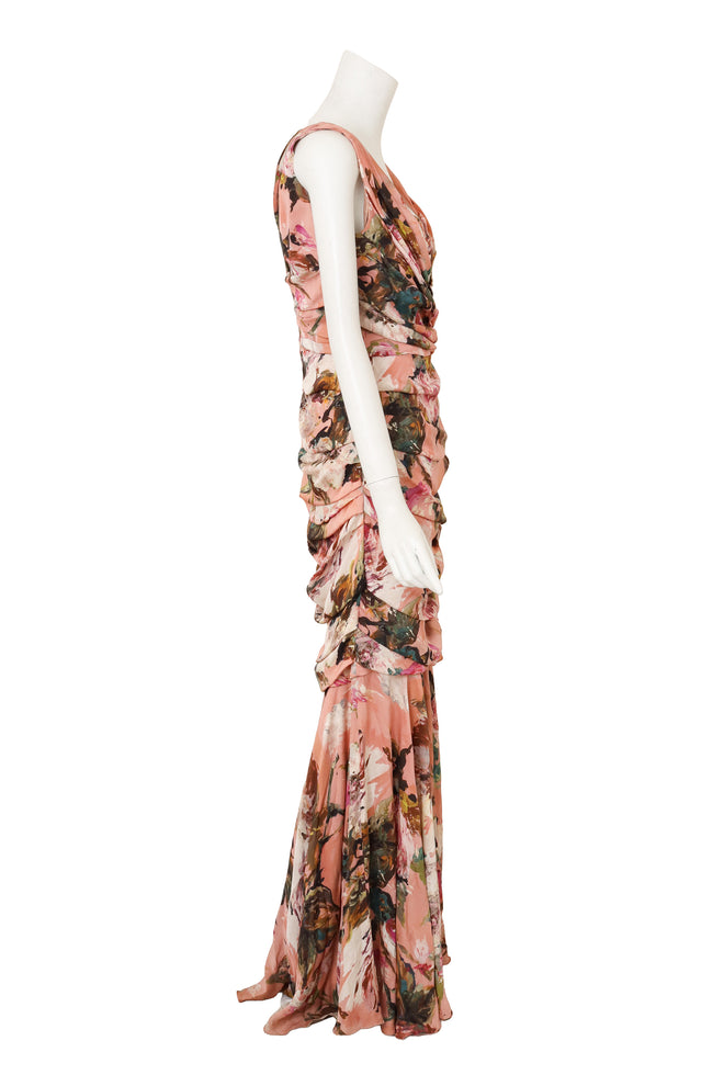 Floral Ruche Draped Gown by Dolce & Gabbana on mannequin side @ Recess LA