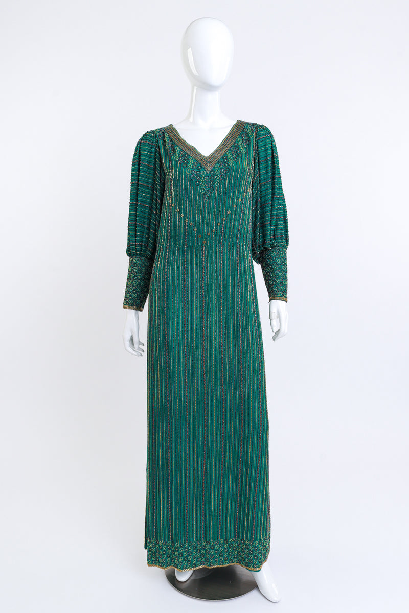 Vintage I.Magnin Beaded Stripe Shift Dress front on mannequin @recess la