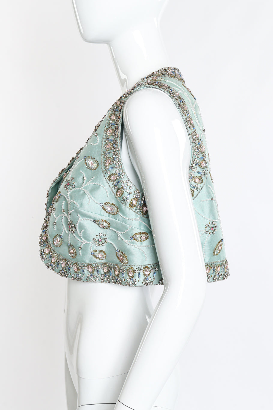 Vintage Dynasty Floral Beaded Vest Top side on mannequin closeup @recess la