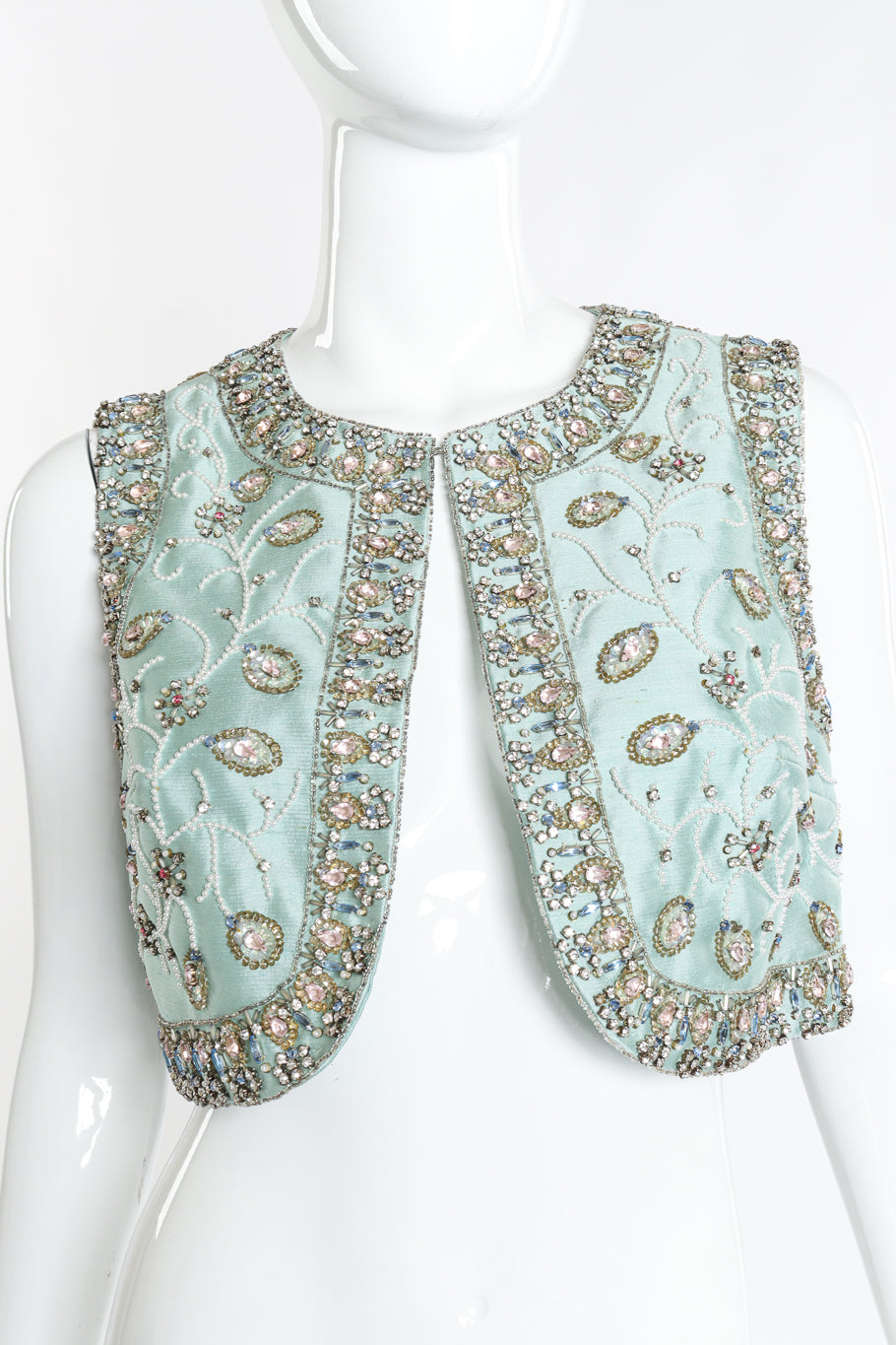 Vintage Dynasty Floral Beaded Vest Top front on mannequin closeup @recess la