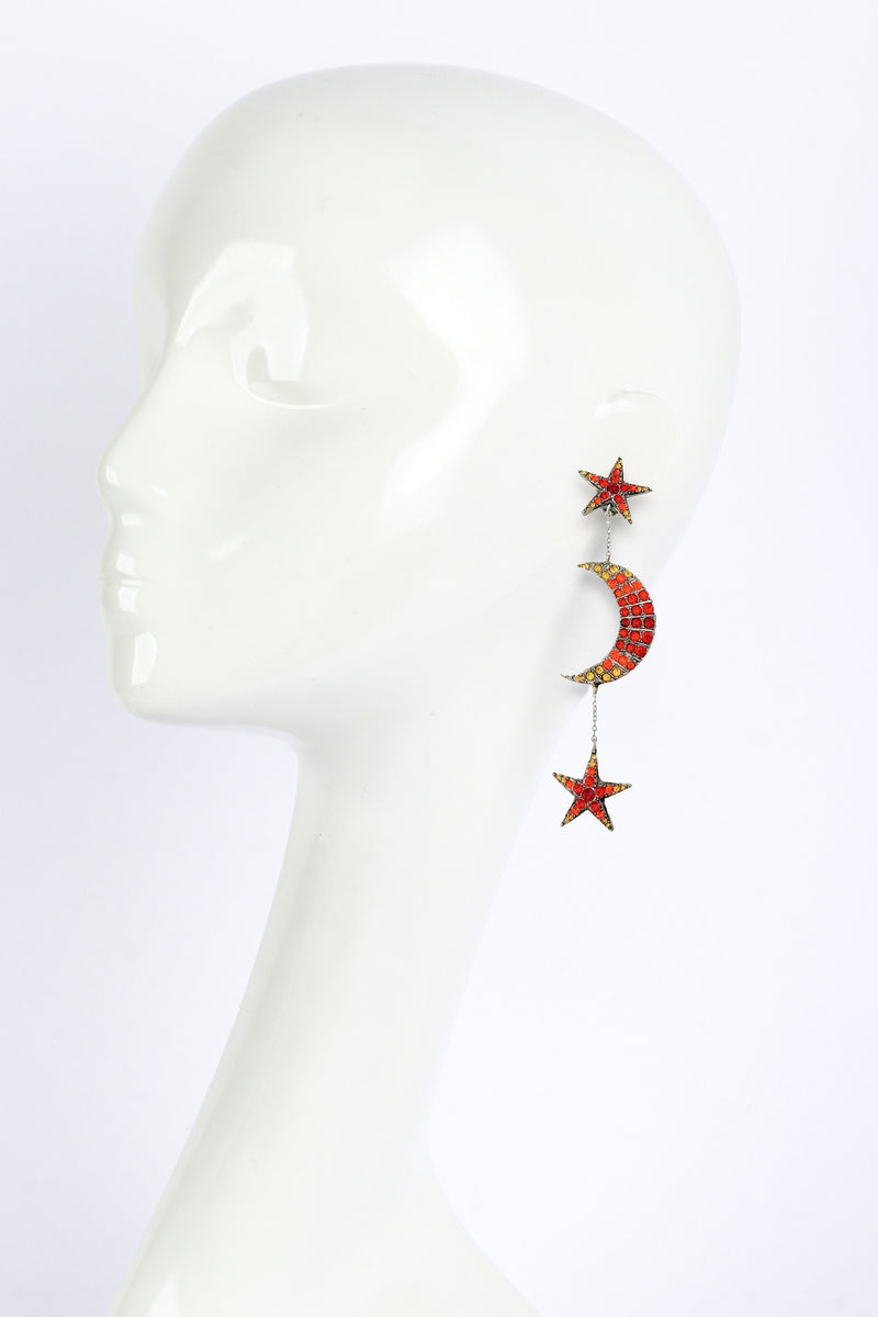 Crystal Star & Moon Drop Earrings by Jean Paul Gaultier on mannequin @recessla