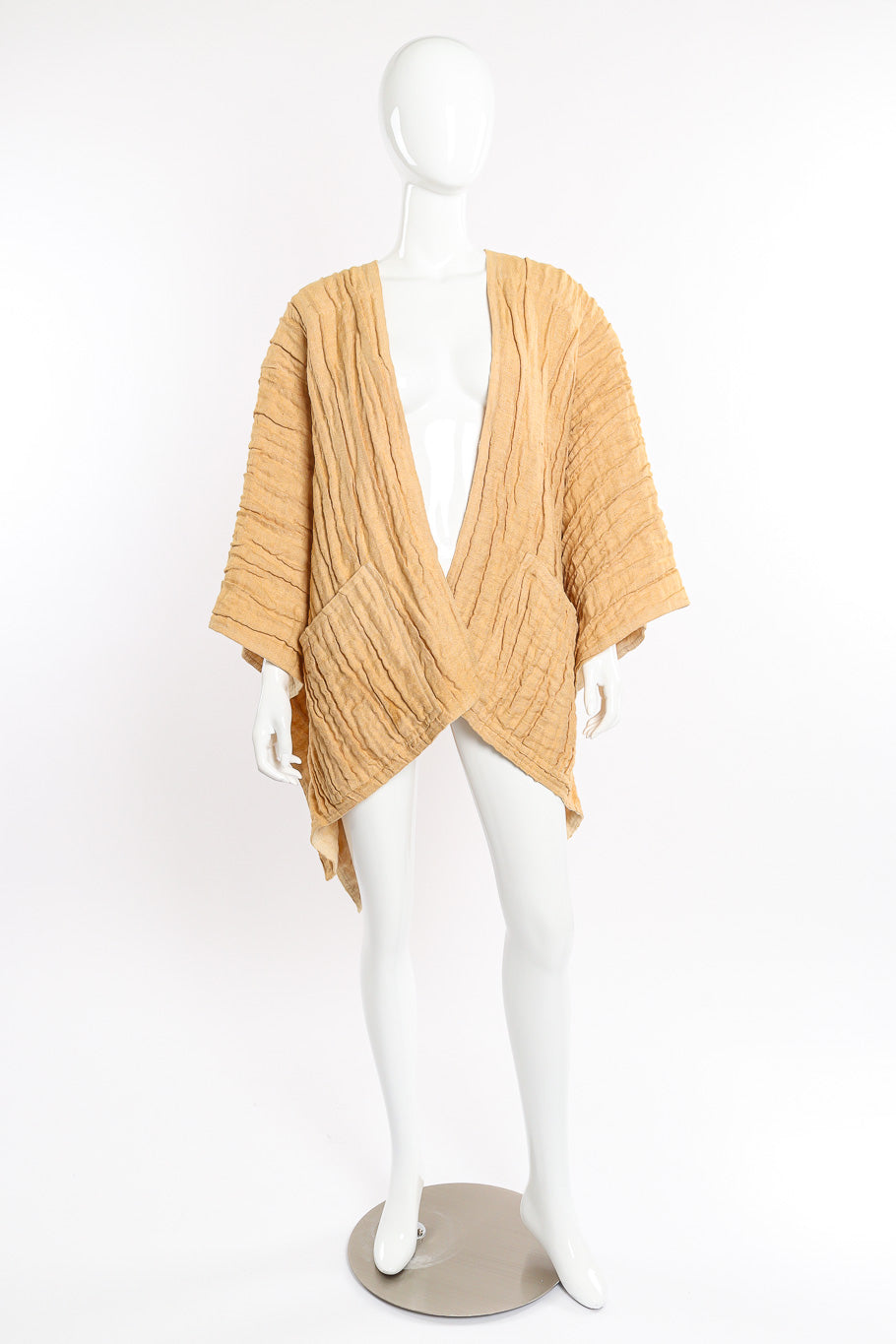 Issey Miyake Flax Linen Pleated Kimono front view on mannequin @Recessla