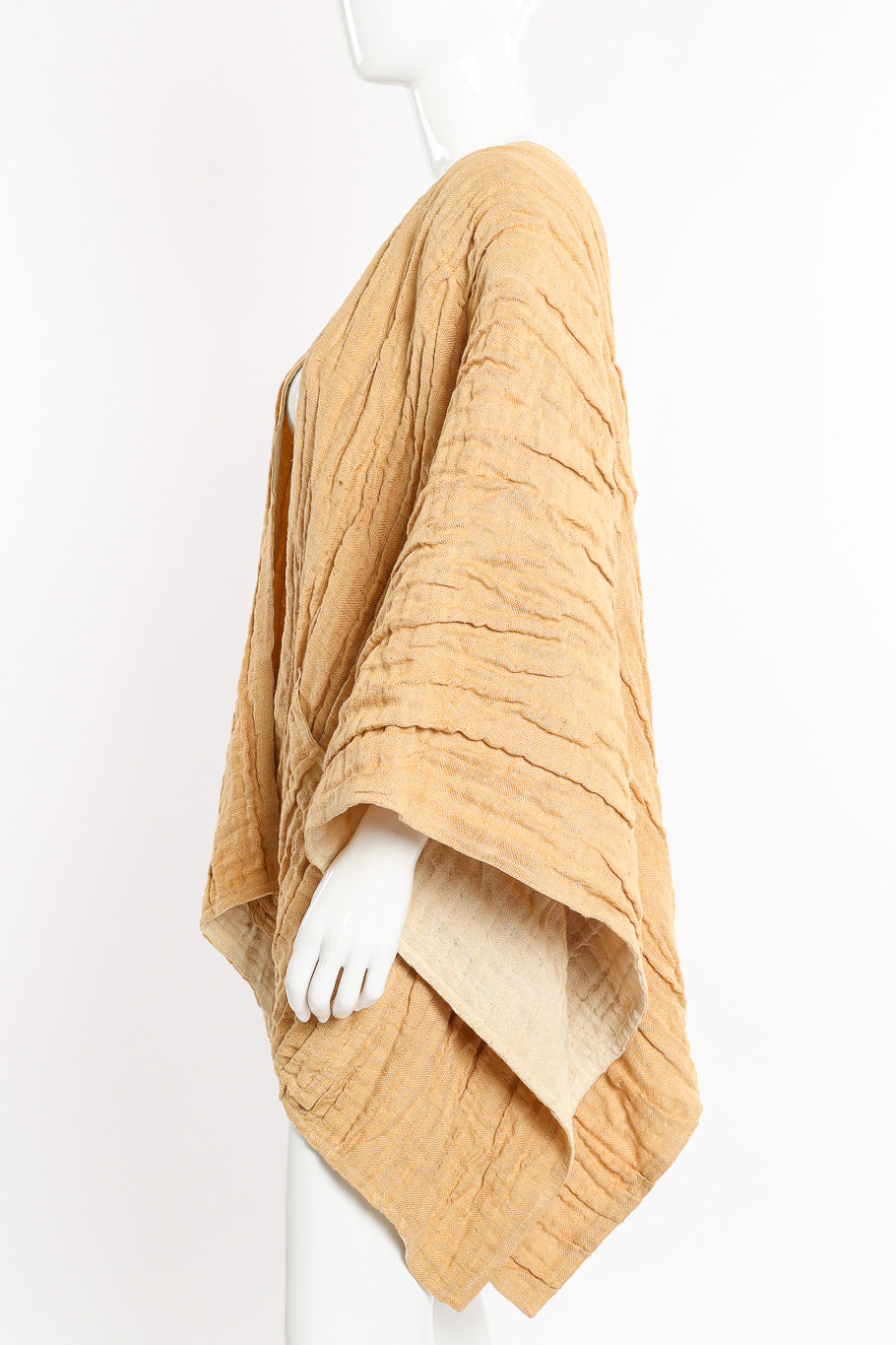 Issey Miyake Flax Linen Pleated Kimono side view on mannequin @Recessla