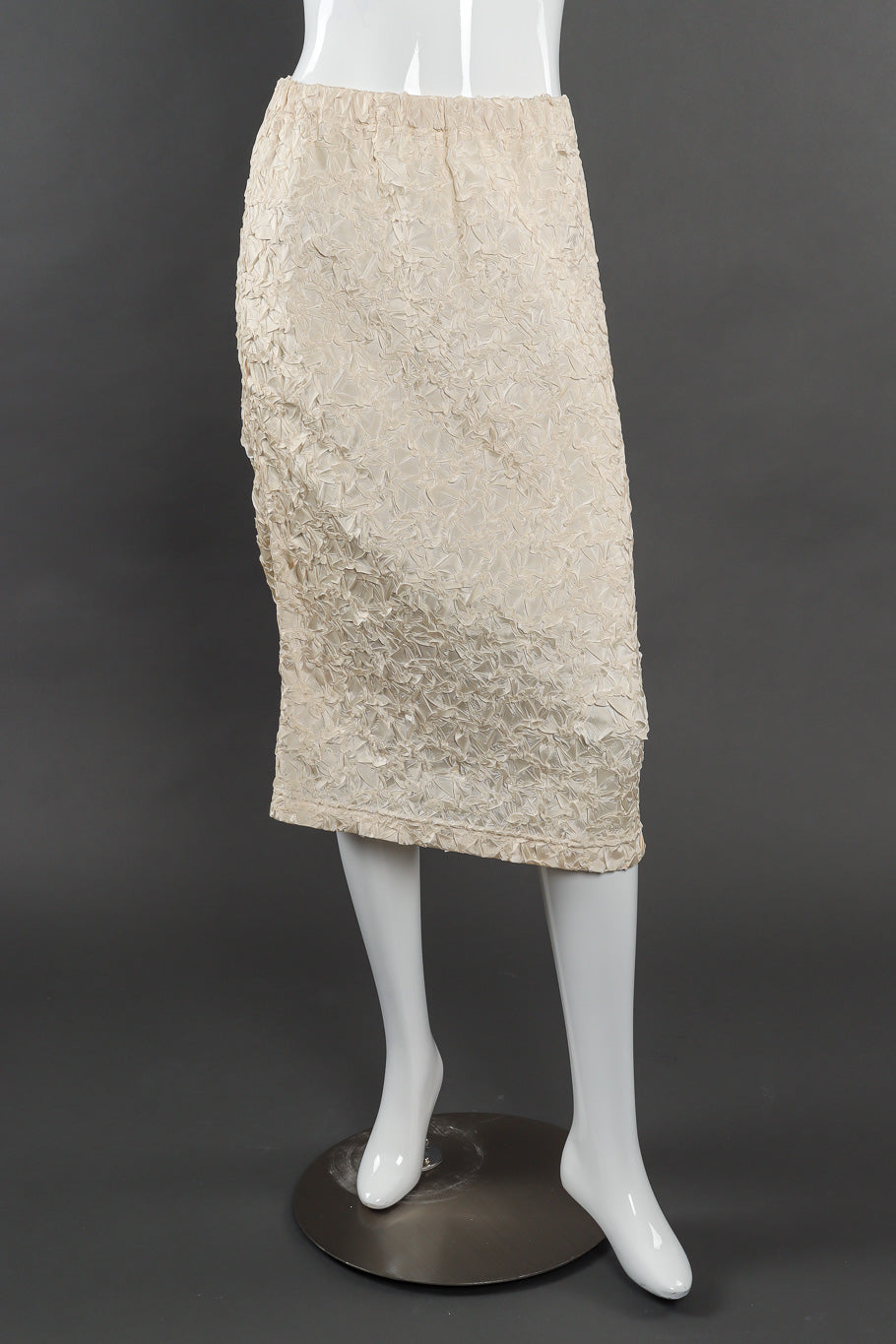 Issey Miyake Plissé Midi Pencil Skirt front view on mannequin @Recessla