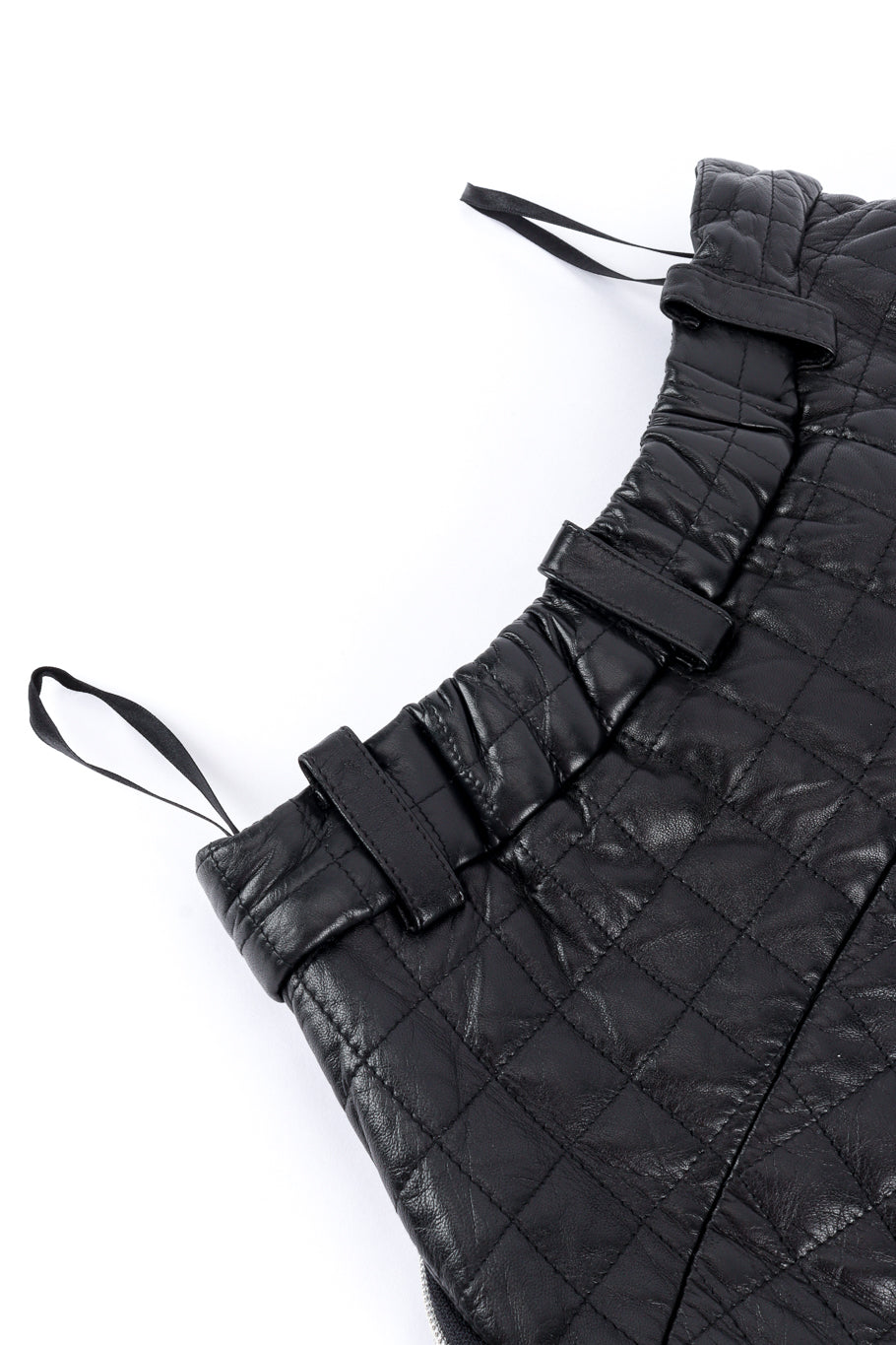 Vintage Issey Miyake Quilted Leather Mini Skirt back waist closeup @recess la