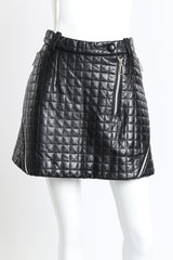 Vintage Issey Miyake Quilted Leather Mini Skirt front on mannequin closeup @recess la