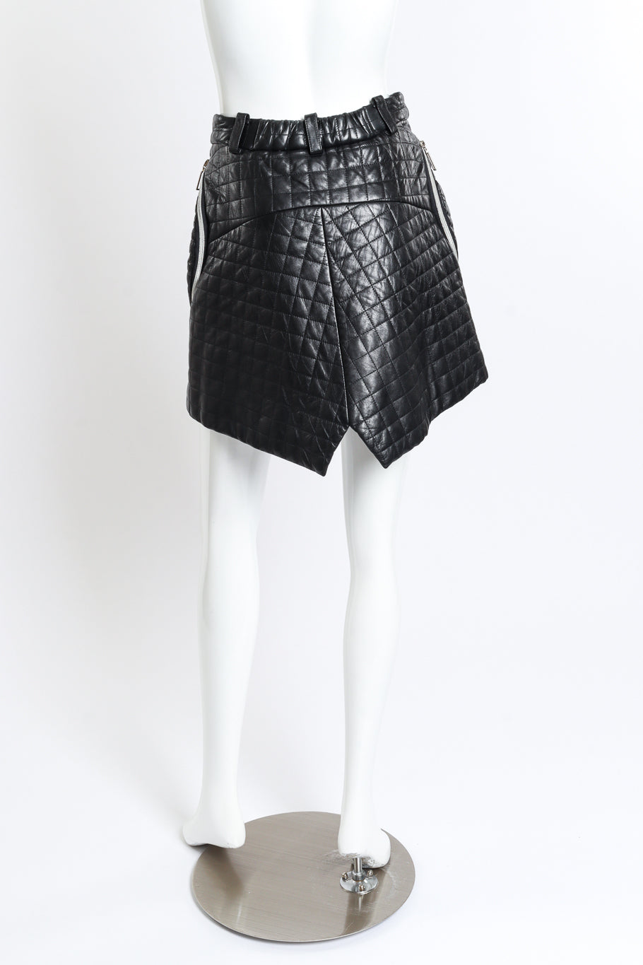 Vintage Issey Miyake Quilted Leather Mini Skirt back on mannequin @recess la