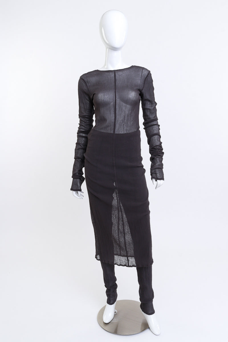 Issey Miyake Woven Mesh Dress & Pant Set front on mannequin @recess la