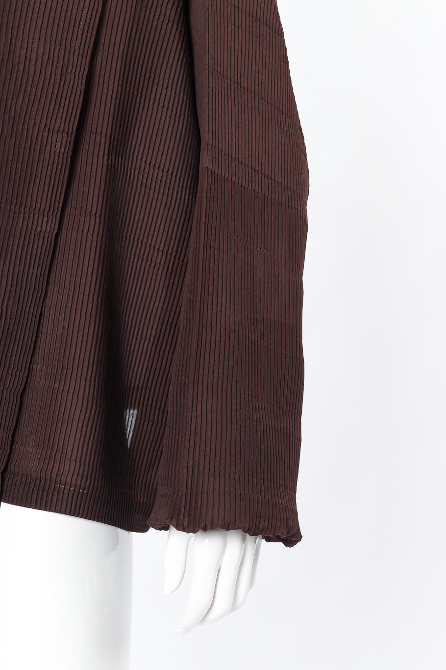 Issey Miyake Fete Stripe Like Pleats Pullover sleeve closeup on mannequin @Recessla