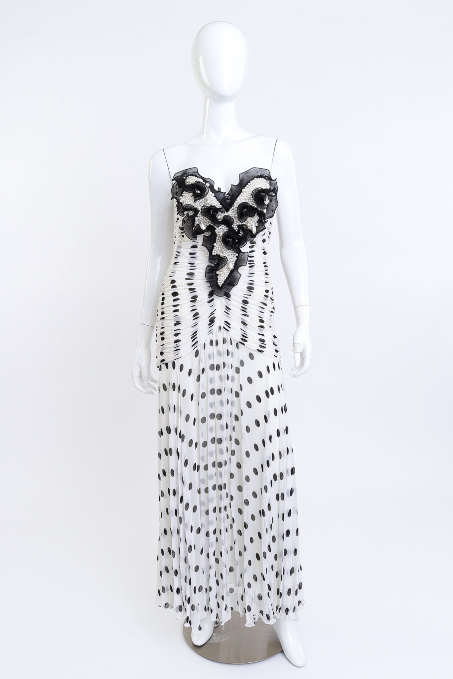 Vintage Isabelle Allard Pearl Cluster Polka Dot Dress front on mannequin @recess la