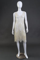 Pearl White Bead & Sequin Flapper Dress on mannequin @RECESS LA