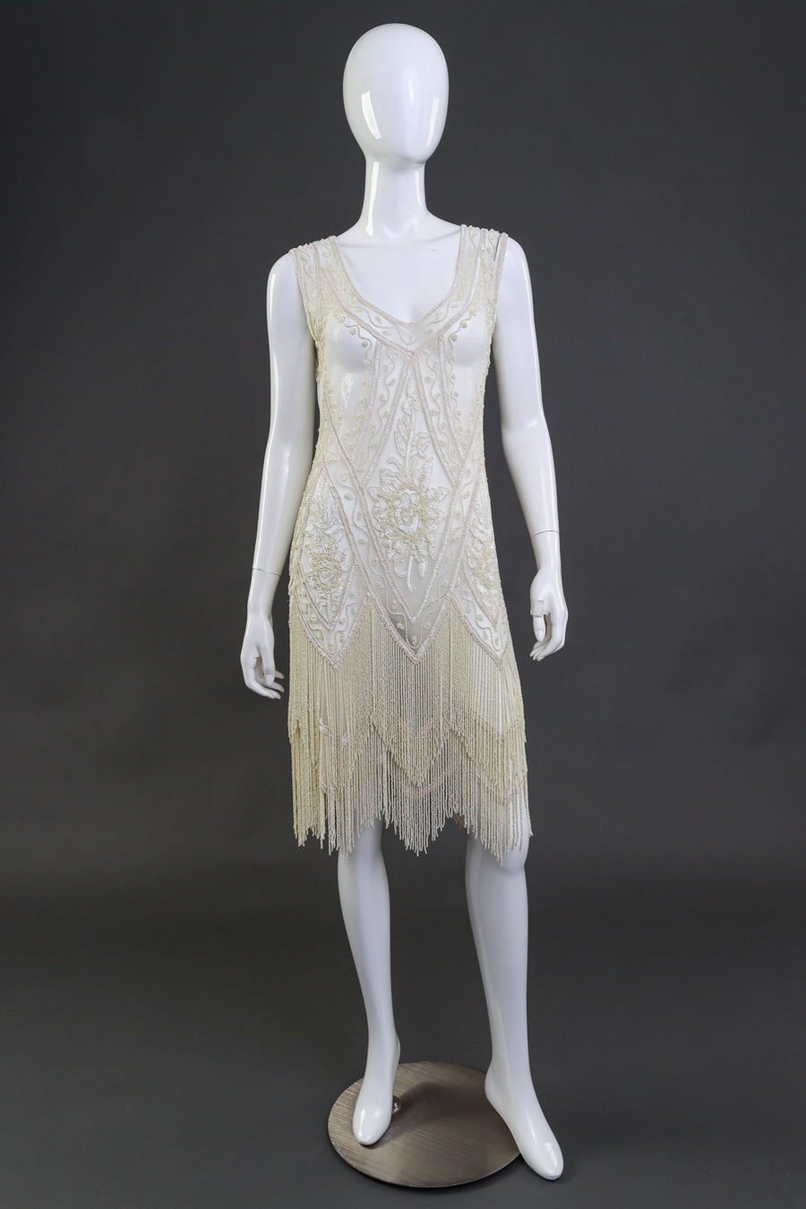 Vintage Pearl White Beaded Fringe Flapper Dress – Recess