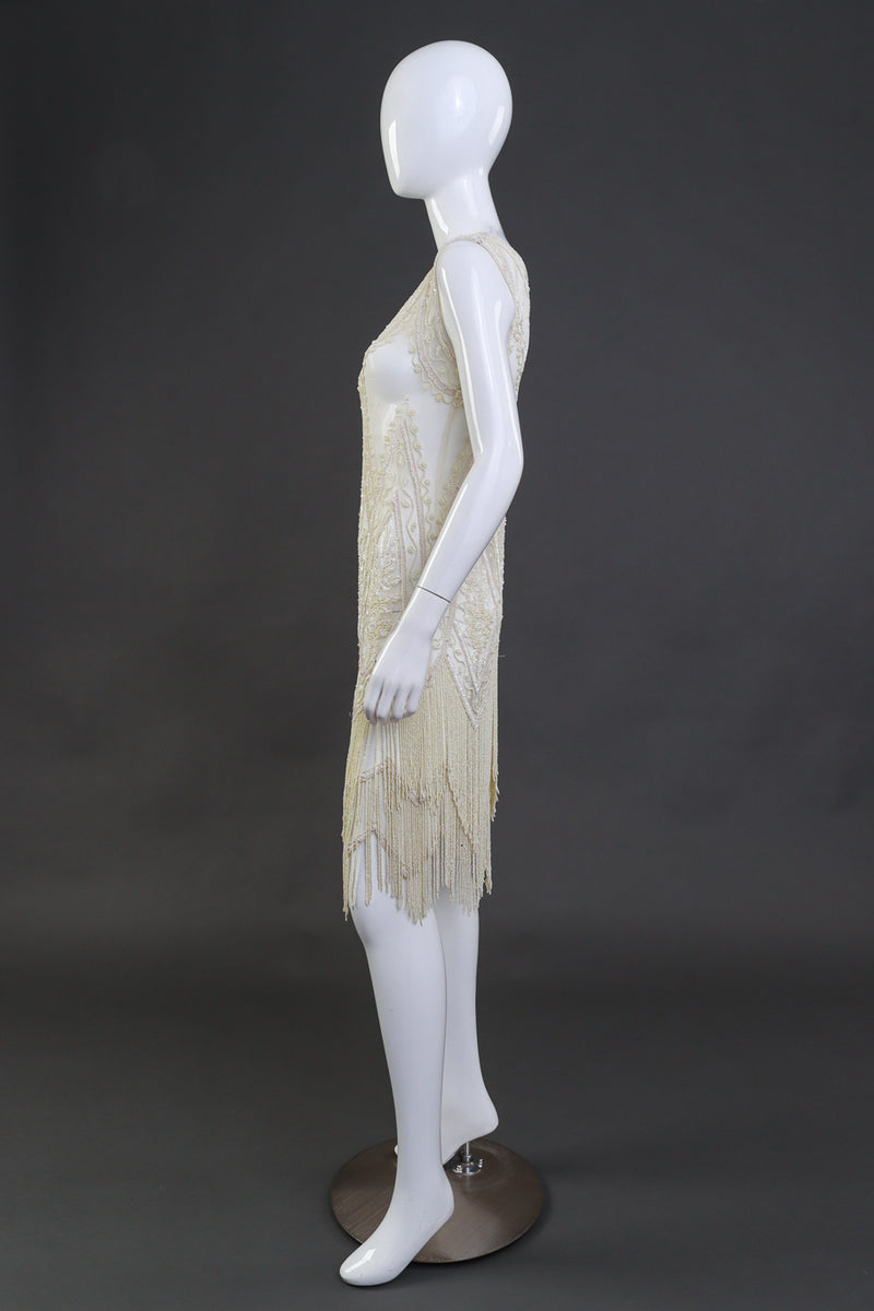 white beaded flapper dress 1920s White Beaded Sequin Stella Flapper Dress