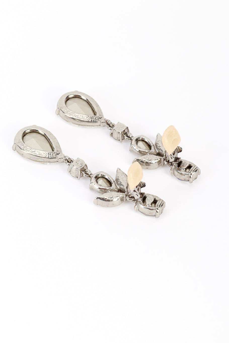 Vintage Oscar de la Renta Teardrop Gem Drop Earrings back clips open @recess la